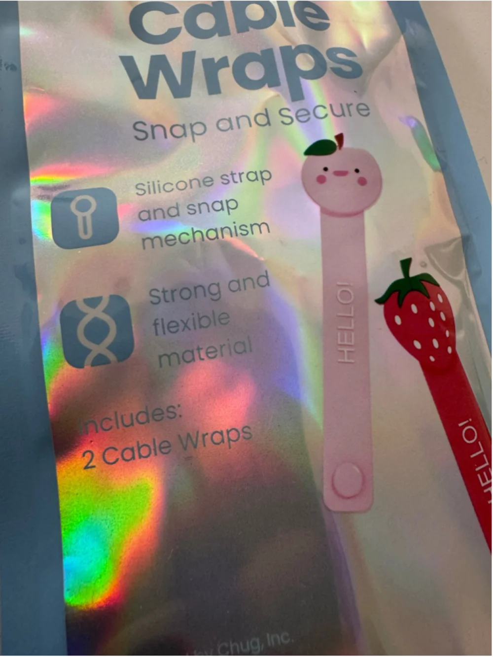 A set of 2 Cable Wraps Silicone Strawberry Peach One Size Pink Red